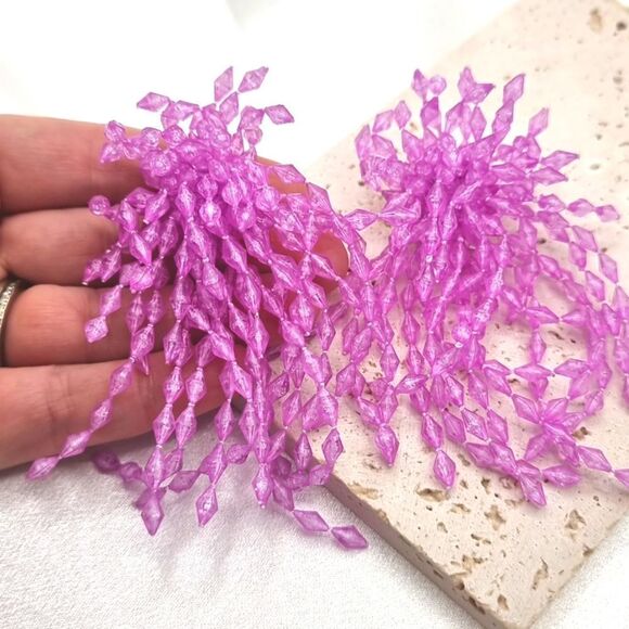 New ANTHRO Lavender beaded Waterfall fringe tassel drop earrings - Picture 8 of 11